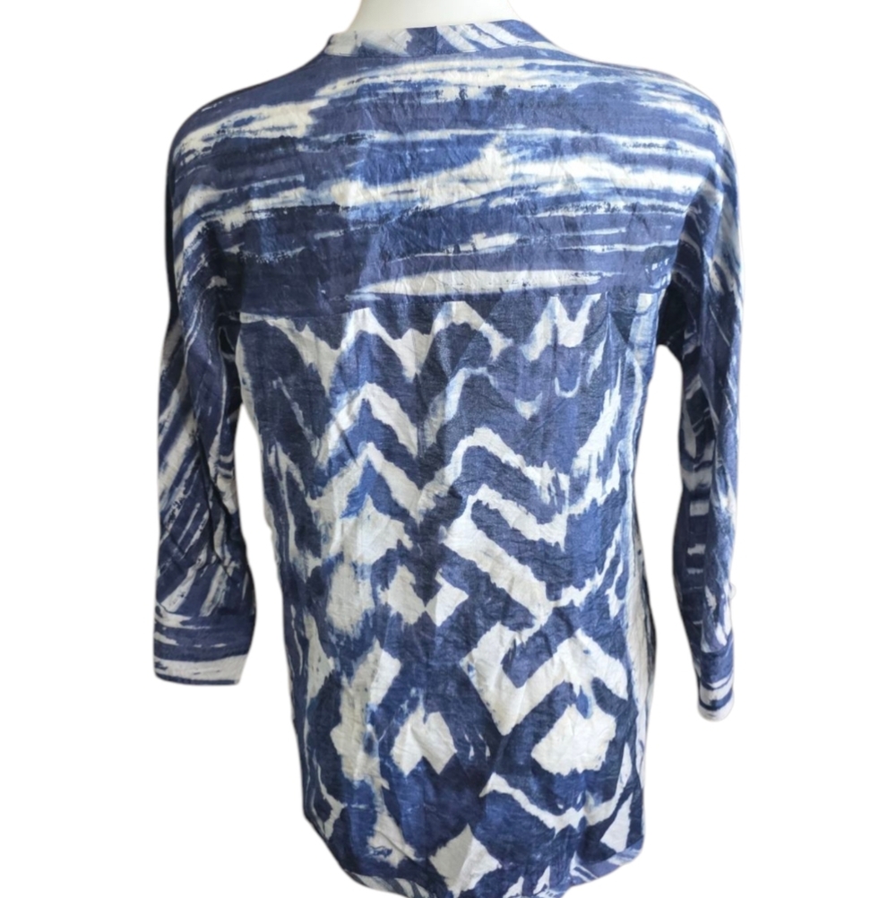 Chico's Shimmer Flyaway 3/4 Sleeve Cardigan Jacket Blue & White Size S - Picture 5 of 12
